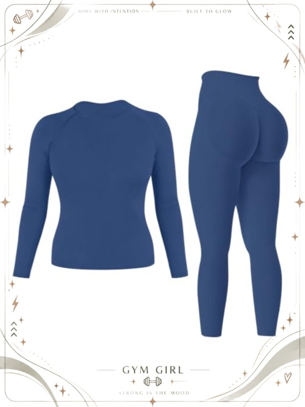 Seamless Long Sleeve Top Hidden Scrunch Leggings Gym Workout Set